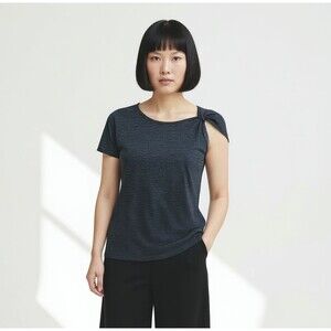 Deletta Anthropologie Blue Pin Stripe Asymmetrical Short Sleeve Top Medium Blue